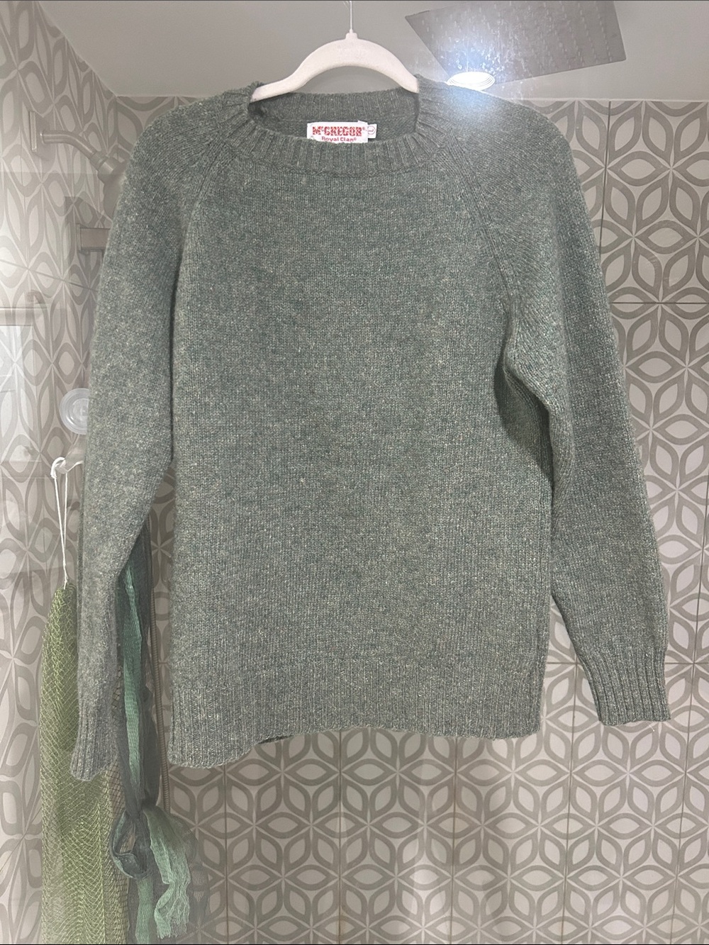 McGregor Royal Clan Wool Blend Crewneck Sweater Green Raglan Women’s L Fisherman